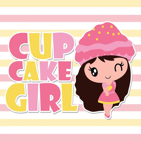 Linda Chica Cupcake Vector Dibujos Animados Ilustración Para Kid Camiseta — Vector de stock