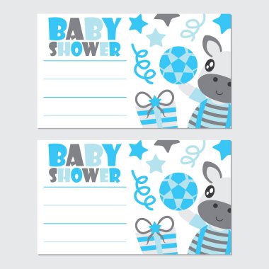 Bebek duş kartları tasarımı, kartpostal ve duvar kağıdı için çizgi film illüstrasyon vektör şirin zebra çocuk ve hediyeler