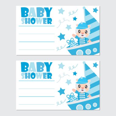 Sevimli koyun yelkenli vektör Kaptan olarak bebek duş kartları tasarımı, kartpostal ve duvar kağıdı illüstrasyon karikatür