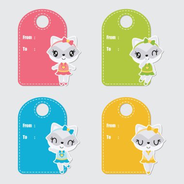 Şirin renkli Rakun özel vektör karikatür çizim doğum günü hediye Etiketler tasarım, kartpostal ve etiket için ayarla