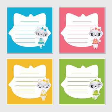 Şirin Rakun kız çerçeve vektör karikatür çizim çocuk faturası kağıt etiket tasarımı, ileti örneği ve planlayıcısı için