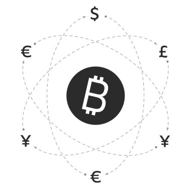Bitcoin logo ve diğer para hattı sayısı ile belirtileri. 