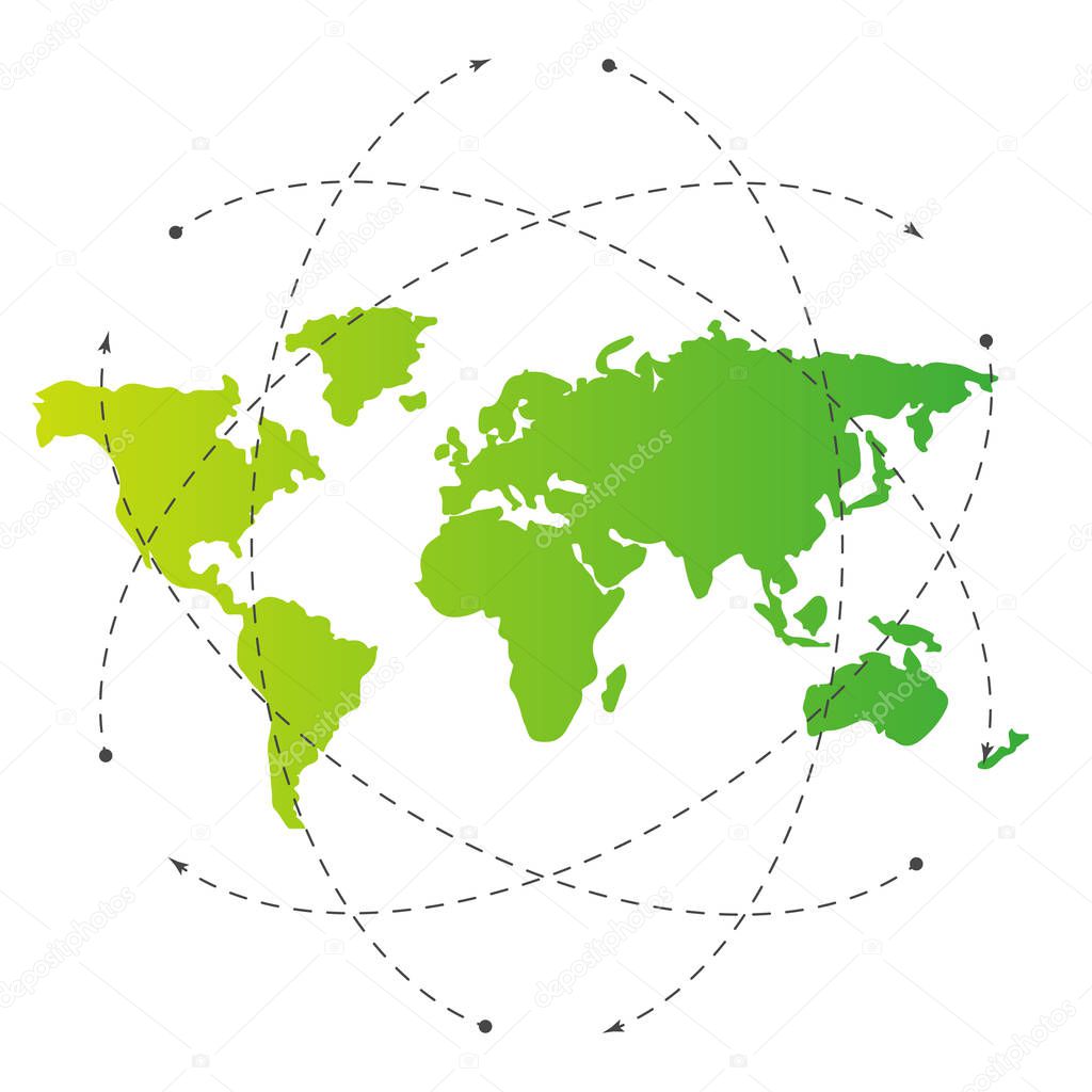 Green world map and blank orbit lines. Illustration template.