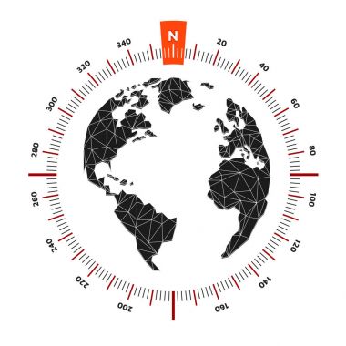 Dünya Dünya harita pusula Denizcilik seyahat. 360 derece ölçektir.