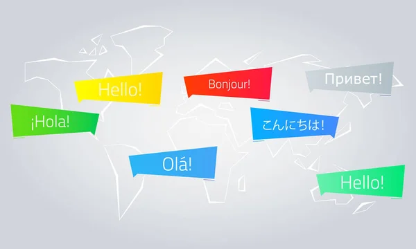 Bulles de couleur avec le texte Bonjour dans différentes langues — Image vectorielle