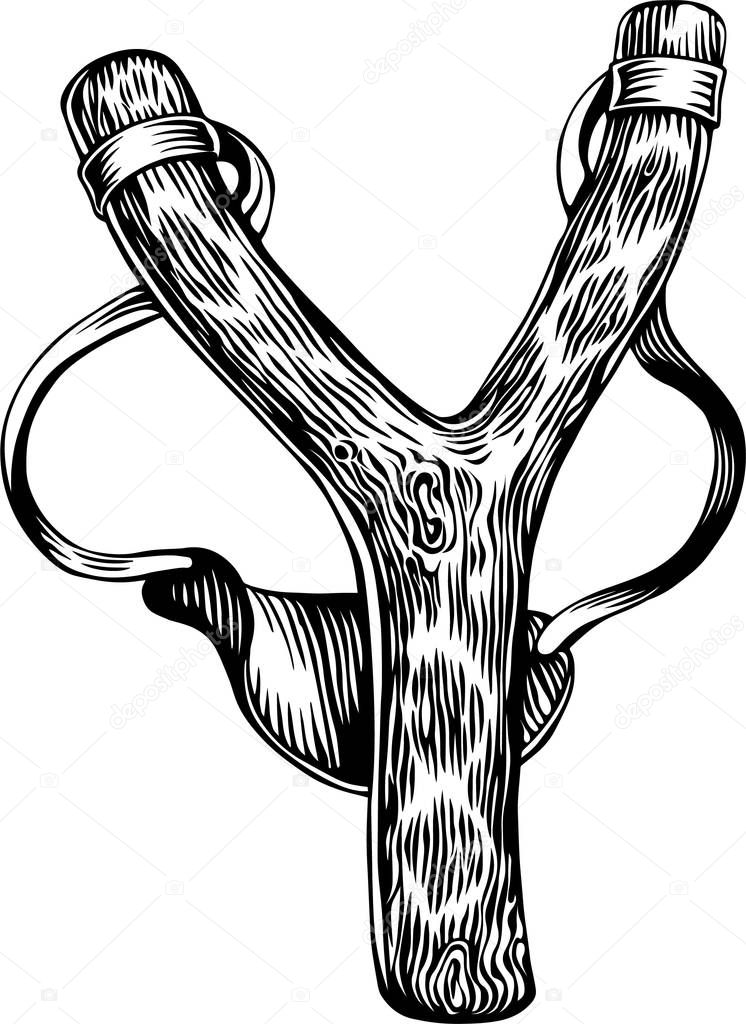 Wooden slingshot with rubber band