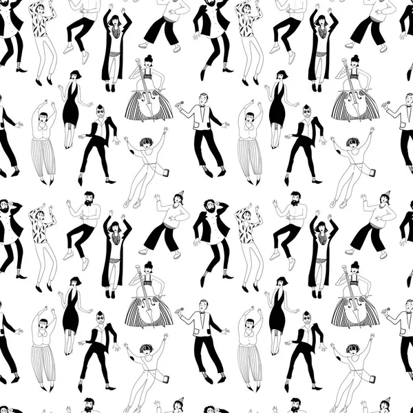 Seamless vector ornament with dancing young men and girls on a white background