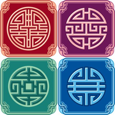 Çin Deseni Tasarım Elementleri - Refah, Sağlık, İyi Şans ve Uzun Yaşam Sembolü Çerçevesi