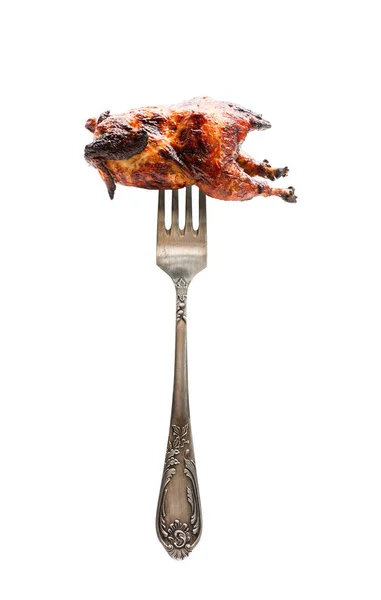 Pollo a la parrilla en un tenedor grande. Equilibrio alimenticio elección portio — Foto de Stock