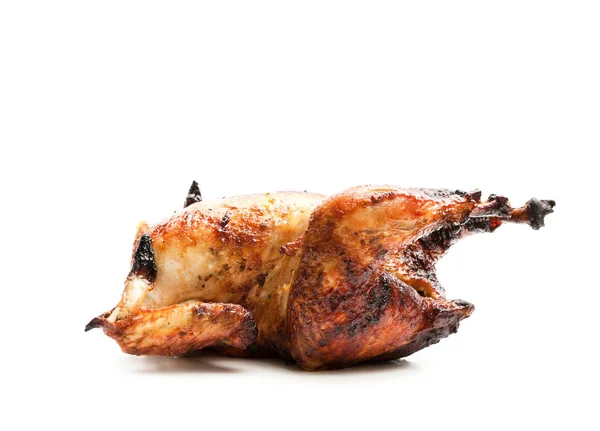 Pollo asado entero aislado en blanco — Foto de Stock