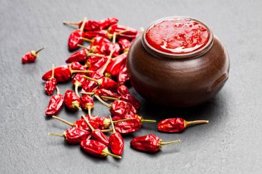 Kırmızı biber ve domates soslu sıcak 