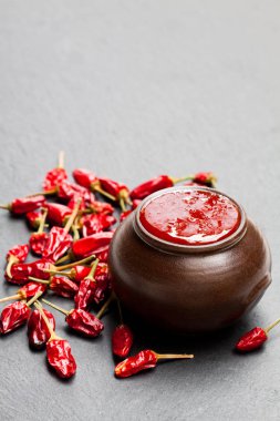 Kırmızı biber ve domates soslu sıcak 