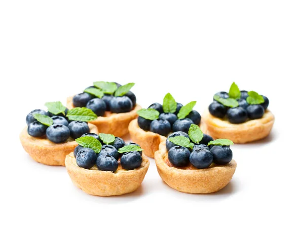 Puff  pastry stuffed with soft curd with blueberries on white ba — Stock Photo, Image
