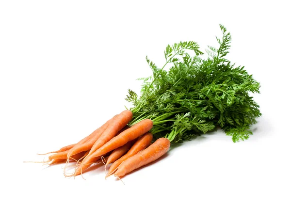 Ramo de zanahorias nuevas aisladas en blanco — Foto de Stock