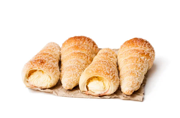 Puff  pastry horns isolated on white — Stock Photo, Image