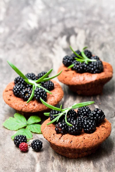 Homemade  chocolate brownies with berries on wooden table — Stock Photo, Image