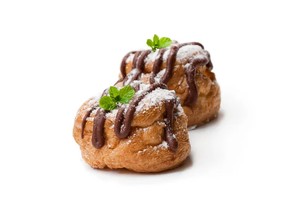 Belgian  chocolate choux buns isolated on white — Stock Photo, Image
