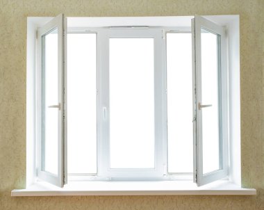 Modern PVC pencere çerçevesi beyaza izole edildi 