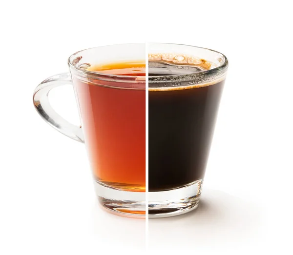 Cup split in half. Tough choice tea vs coffee concept — Stock Photo, Image