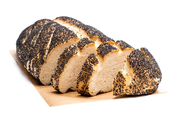 Poppy seed white loaf bread isolated on white — Stock Photo, Image