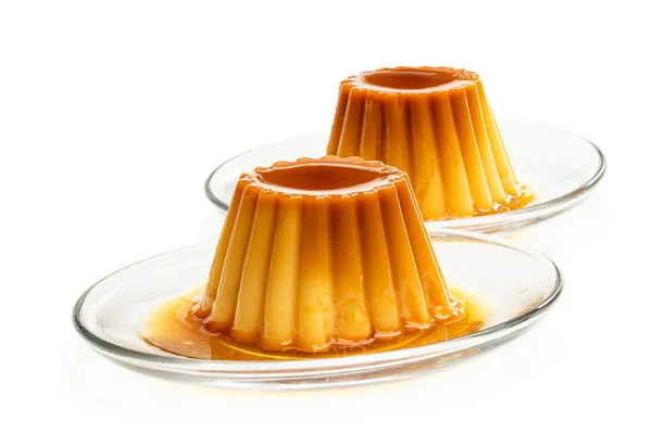 Creme caramel custard pudding isolated in white — Stock Photo, Image