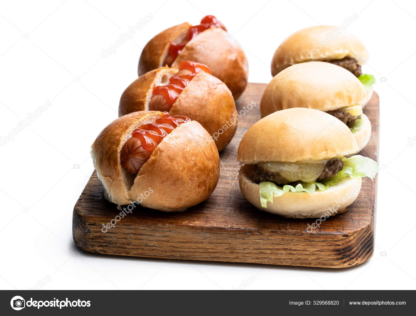 Set of three hamburgers and hotdogs on white background Stock Photo by ©Lena_Zajchikova 329568820