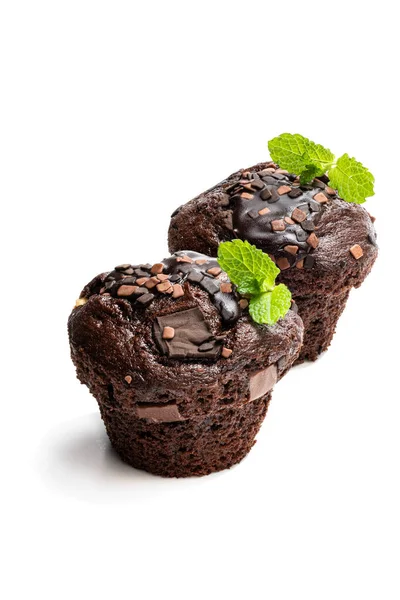 Muffin Cioccolato Fondente Isolati Bianco — Foto Stock