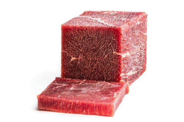 Pieza Carne Congelada Concepto Forma Cúbica Los Alimentos Que Consumen — Foto de Stock