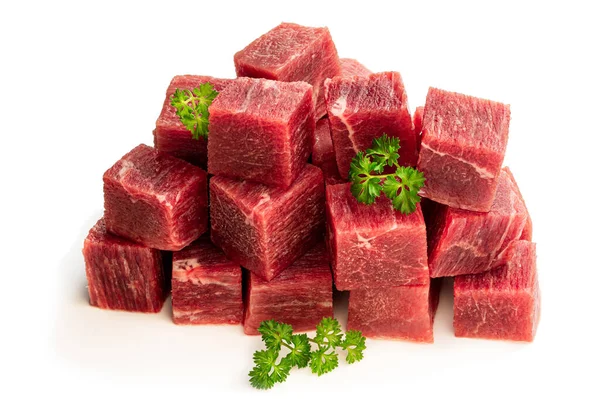 Cubes Raw Beef Meat Isolated White — Stock Photo, Image