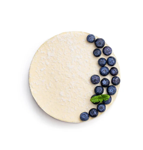 New York Style Cheesecake Fresh Blueberry Isolated White — Stock Photo, Image