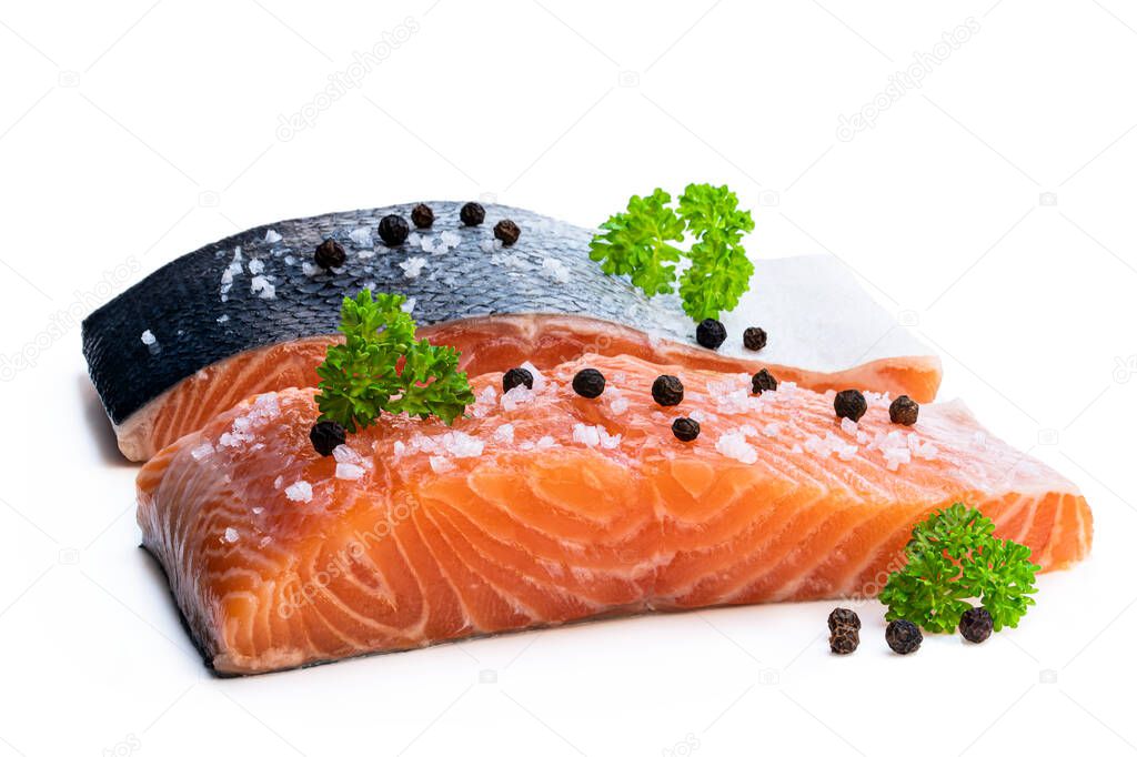 Fresh  salmon fillet isolated on white 