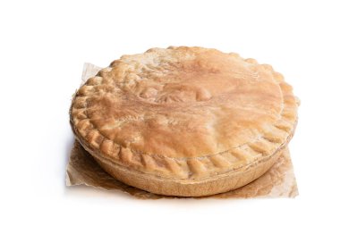 Beyaz üzerine izole edilmiş etli börek. 