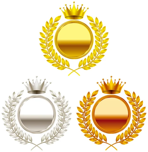 Золота срібна мідна корона емблема — стоковий вектор