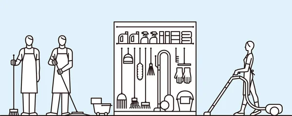 Nettoyage outil et personne de nettoyage — Image vectorielle