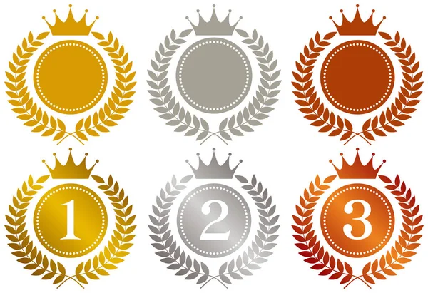 Crown. Medalla de oro. Medalla de plata. medalla de bronce . — Archivo Imágenes Vectoriales