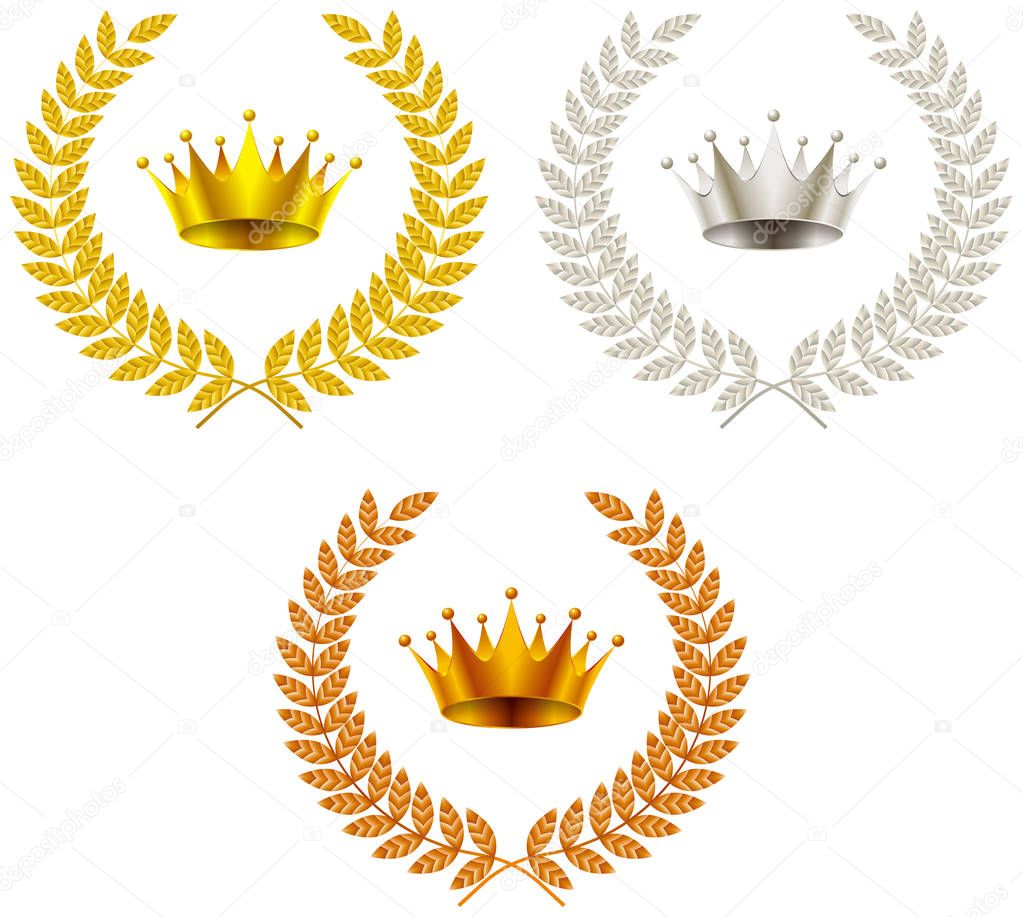 Gold, silver, copper, crown emblem