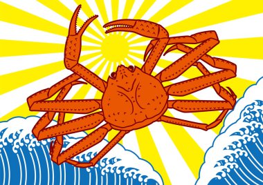 Kar yengeç ve dalgalar. Büyük bayrağı yakalamak. Japon tarzı