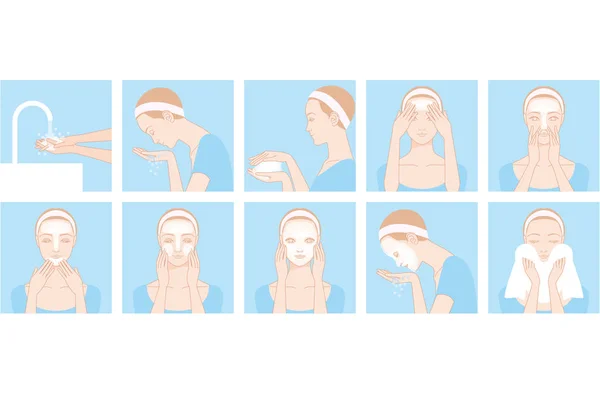 Kvinnan som tvättar hennes ansikte — Stock vektor
