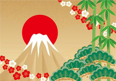 Fuji ve çam, bambu ve Erik. Japon tarzı