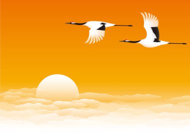 Vinç ve gündoğumu. Japon tarzı.