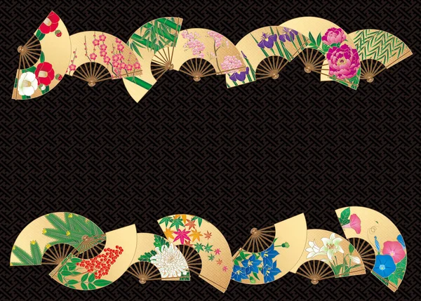 风扇设计的四个花四季日本工艺品 — 图库照片
