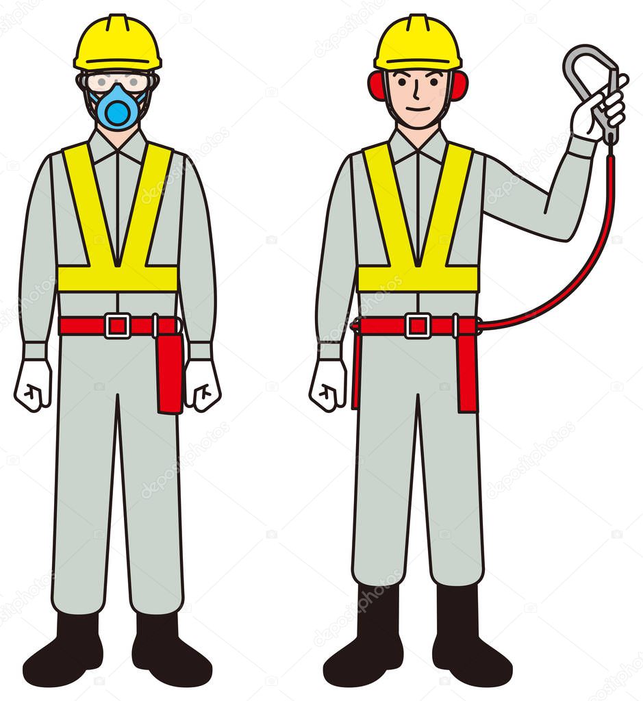 Worker. Working person. Safety belt. Protective tool.