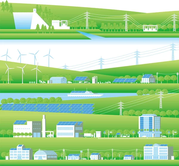 能源、 可再生能源、 电力网格 — 图库矢量图片