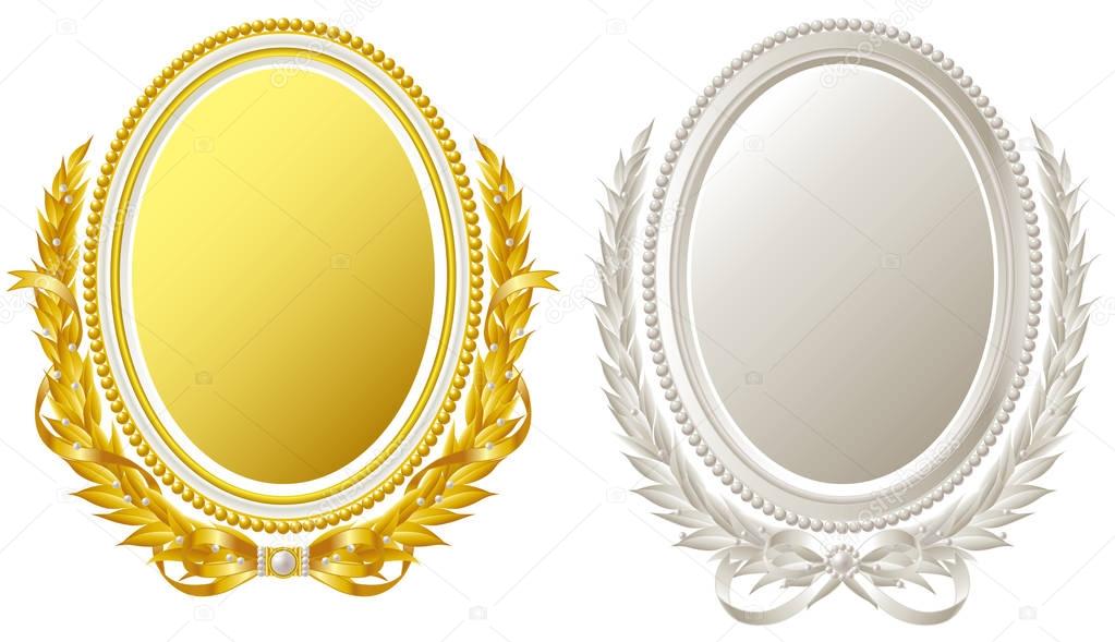 Oval frame of gold and silver 