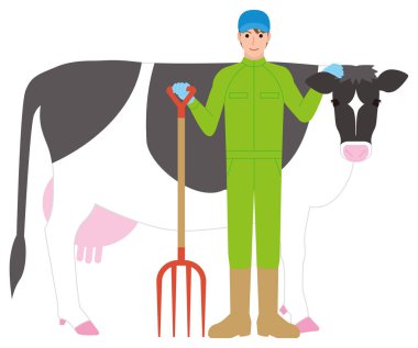 Dairy farmer men and cows clipart