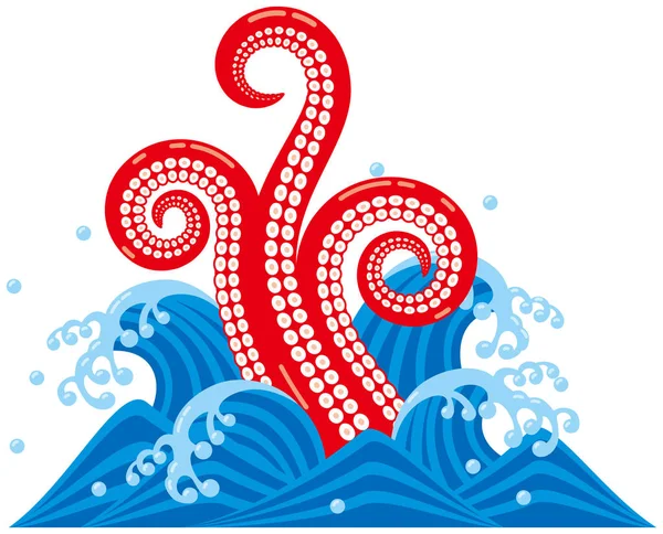 Tentáculos de pulpo. Criaturas marinas. wave.Japanese estilo . — Vector de stock