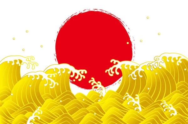 Ondas de ouro e nascer do sol estilo japonês —  Vetores de Stock