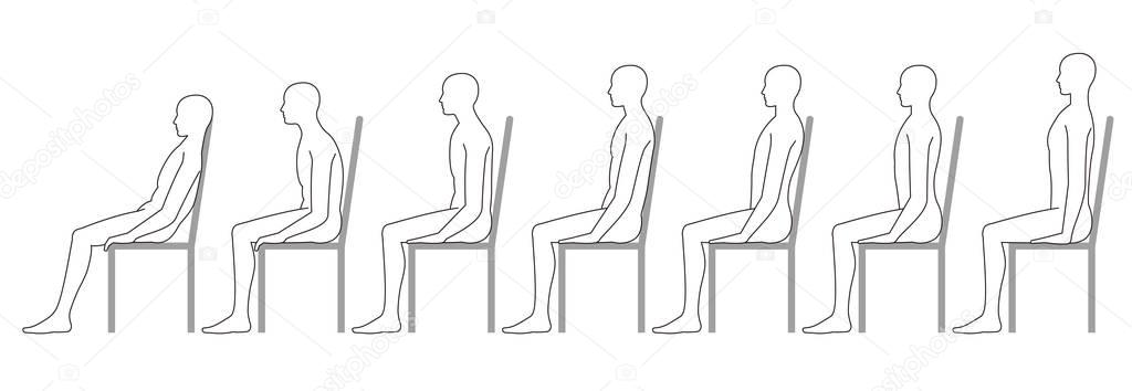 human sitting on a chair. Good posture. Bad posture.