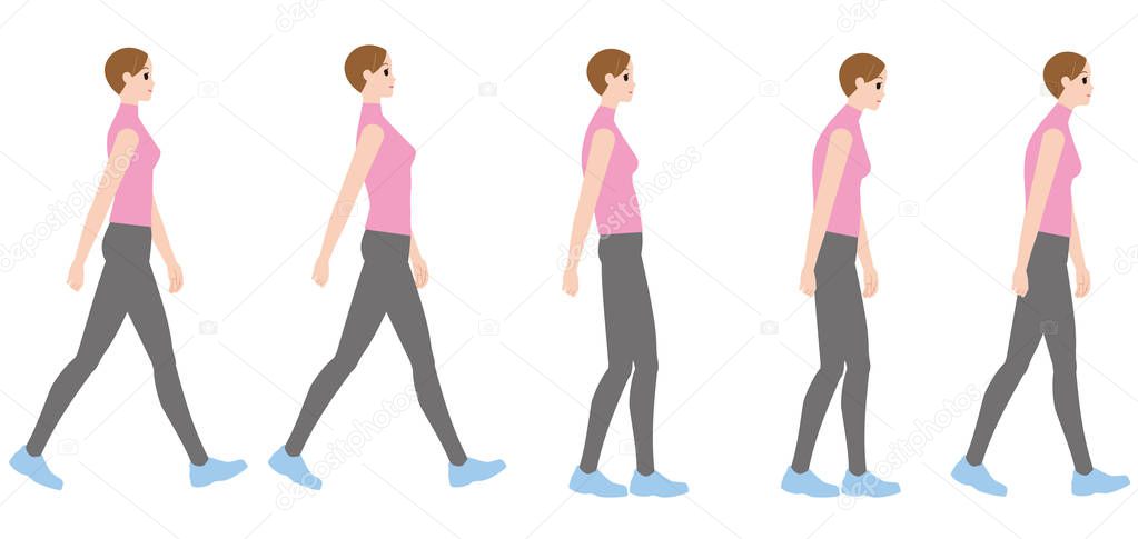 A woman walking in a good posture and a woman walking in a bad posture