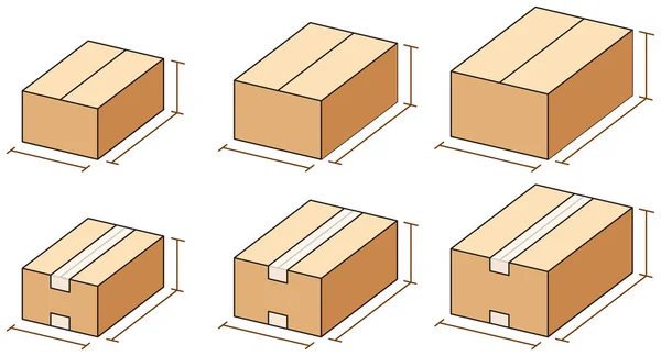 段ボール箱のサイズ — ストックベクタ